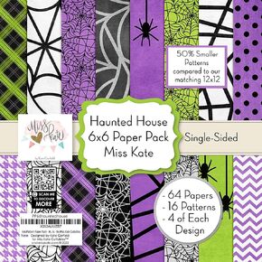 حزمة الورق ذات 6 × 6 - منزل مسكون - لمجموعة Halloween Scrapsbook Premium Perpery Sebody -Side -Side 6 "X6" تشمل 64 ورقة - 50 ٪ أنماط أصغر - بقلم Miss Kate Cuttables
