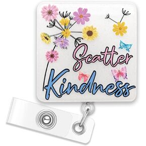 ERHACHAIJIA Scatter Kindness Retractable Glitter Badge Reel with Clip, Funny Dandelion Badge Holder Gifts for Doctor Nurse MA, Mental Health Gifts for Hospital Worker, Nurse Week Gifts for New Nurse