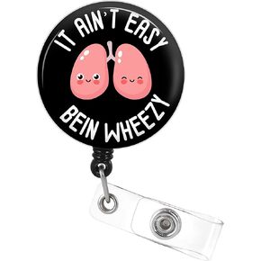 Plifal Badge Reel Holder Retractable with ID Clip for Nurse Name Tag Card Respiratory Therapist Nursing Doctor Medical Work Office Black Alligator Clip(It ain't Easy being Wheezy)
