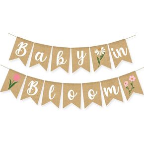 Baby In Bloom Baby Shower Decoration Banner Wildflower Burlap Garlands Floral Theme Sign Backdrop Pink