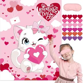ألعاب Valentines for Kids Pin the Heart on the Cat Game قابلة لإعادة الاستخدام.