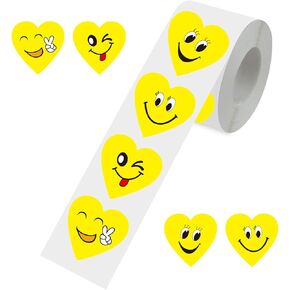 1.5" Large Smile Face Stickers for Kids Reward 500Pcs Happy Smile Face Stickers Roll 4 Designs Cute Smiling Stickers for Student Planner School Classroom Teacher Supplies