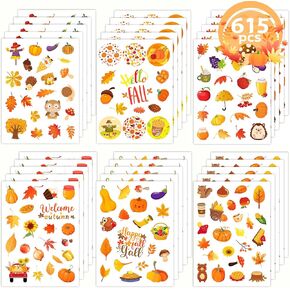 ملصقات Funnlot Fall Fall ملصقات للأطفال 615pcs ملصقات الخريف ملصقات عيد الشكر ملصقات أوراق للأطفال