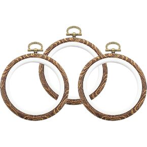 Hitefu 4 Inch Embroidery Hoop Set, 3 Pcs Imitated Wood Display Frame Circle for Art Craft & Sewing Hanging Ornaments, Circle Cross Stitch, Home Decor (100mm)
