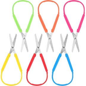 Ouligay Loop Scissors 14cm Colorful Toddler Scissors Easy Grip Scissors Self-Opening Adaptive Scissors Safety Scissors for Kids Children Toddler Adults Schools Special Need Daily DIY Crafts(6)