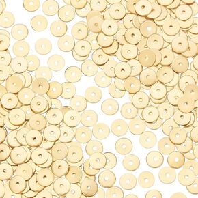 UniCraftale 500pcs real 18 k gold flated jods 6mm مسطحة مستديرة هايشي الخرزات النحاسية الخرزات المعدنية الفواصل المفردات ناعمة العثور على مجوهرات سوار DIY المجوهر
