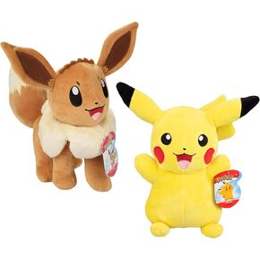 Pokemon Large 12 "Eevee & Pikachu Plush ، 2 عبوة - مرخص رسميًا - دعنا نذهب إلى مجموعة شخصية مبتدئة - ألعاب حيوانية محشوة بحجم 12 بوصة - هدية للأطفال ، الأولاد ، الفتيات - 2+