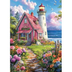 طلاء لوحات Airdea Diamond Art للبالغين ، ومجموعات فن الماس للبالغين ، 12x16 بوصة DIY Paints Paints Attions Lighthouse ، Seaside Diamond Art Paint
