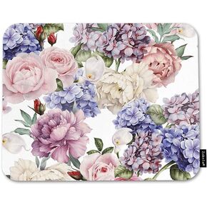 Rose Flowers Mouse Pad Non-Slip Natural Rubber Base, 9.5X7.9 Inch Watercolor Blossom Peony Rose Floral Computer Mousepad Mouse Pads for Computers, Laptop, Gaming, Office & Home