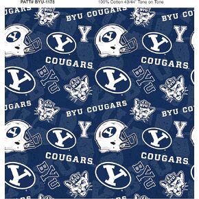 SYKEL ENTERPRISES Brigham Young BYU Cotton Fabric with New Tone ON Tone Design