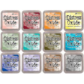 Kit of 12 Pigment & Dye Fusion Inks with Felt Stamp | Matte Effect Finish | Distress Oxide by Ranger - Designed by Tim Holtz | Kit Number 3 | Size Approx. 3" x 3" (7.6 x 7.6 cm)