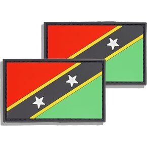 2 Pack PVC Saint Kitts Country Flag Patch ، PVC Country Flag Bats و Patches for Backpacks Jackets Hat ، 2 × 3 بوصة.