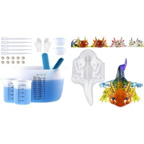 Bundle Set of Large Axolotl Resin Molds Silicone and 600ml/20oz&100ml Silicone Measuring Cups
