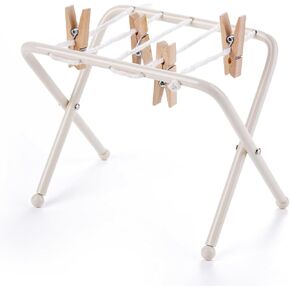 Dollhouse Clothes Drying Rack,1:12 Metal Clothes Rack with 4 Pcs Wooden Clips,Mini Dollhouse Furniture for Doll Laundry Room,Balcony and Terrace