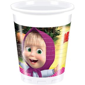 Procos 86513 Set of 8 Multi-Coloured Masha and Bear Plastic Cups, 200 ml
