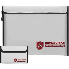 Fireproof Waterproof Document Bag Set,8 Layers of High-Temperature Resistance Material,5200°F Heat Resistant & Insulated Fire Protection,Portable 2-Piece Set,15"x11" & 8.2"x5.1" Silver