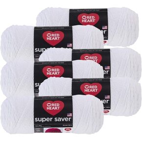 Red Heart Yarn Super Saver 100% Acrylic Worsted Weight Yarn for Knitting and Crocheting - Yarn Pack of 6, 7oz Each (White)