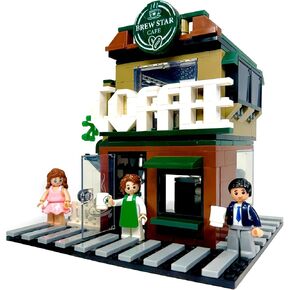 General Jim's Modular Coffee Shop Building Set – 283 Pieces | 2-Story Brick Model with Café Details | Compatible with Major Brands | Urban Architecture Collector Display