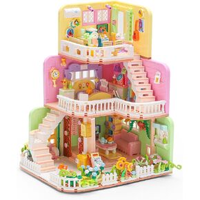 Warm Home Mini Building Block Set 1375pcs, House Building Toy with Light,Creative Children's Building Blocks with Family Characters and Various Cute Animals, Suitable as a Gift for Girls Aged 6-12