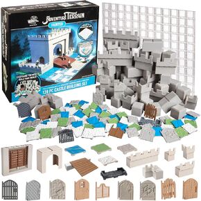Monster Adventure Terrain- 128pc Painted Castle Expansion Set w Baseplate- Fully Modular & Stackable 3-D Tabletop World Builder, Compatible w DND Dungeons Dragons, Pathfinder, All RPG Game, Gift