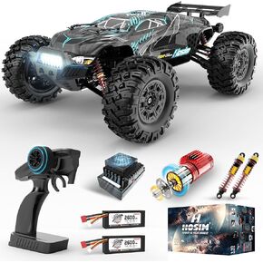 Hosim 1:14 RC Cars with Colorful LED Lights, 40+ KPH High Speed Remote Control Car, 4WD RC Trucks Waterproof Off-Road Jumping Crawler for Boys Children Adults