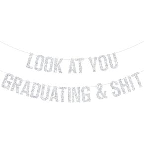 Look at You Graduating Banner, Class of 2025 Gradaution Banner, Congrats Grad Party Decor, High School College University Graduation Decorations (Pink Glitter)