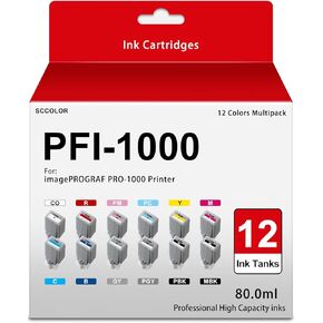 PRO-1000 PFI-1000 Ink Cartridges Compatible PFI1000 PRO1000 Ink Cartridge12-Pack Replacement for Canon PFI-1000 Ink Cartridges use for imagePROGRAF PRO-1000 Printer.MBK PBK C M Y R GY B PGY PC PM CO