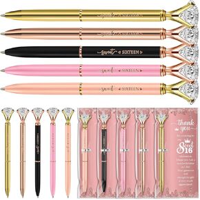 25 Sets Sweet 16th Birthday Party Favors for Guests, Include Sweet Sixteen Glitter Ballpoint Pens with Thank You Cards, Thank You for Coming to My 16 Years Birthday Party Supplies (Classic) in Kuwait
