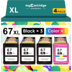 67XL HP Printer Ink for HP 67 Ink Cartridges Black/Color Combo Pack Replacement for HP Ink 67 HP67 DeskJet 2755e 2855e 2700 4255e 4155e 2800e 2700e 2700e Envy 6055e 6000 6455e Printer (4 Pack)