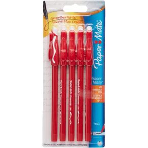 Paper Mate® EraserMate® Ballpoint Pens, Pack of 5, Medium Point, 1.0 mm, Red Barrel, Red Ink