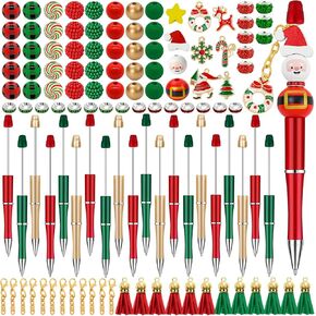 Vellibring 20pcs Armish Christmas Beadable ، عيد الميلاد DIY Bead Pens Beads مع حبات بلورية ملونة معلقات شرابات متنوعة للأطفال هدايا عيد الميلاد