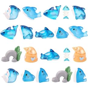 20pcs زخارف سمك القرش اللطيف اللطيف اللطيف المائي Micro Micro Landscape Microscape Micro Naughty Shark Fish Tank Glow في Resin Dark Crafts Micro Landscape Landscape Color