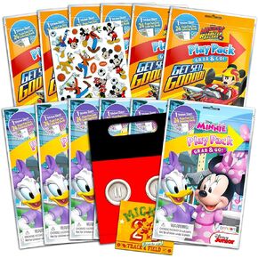 Disney Mickey and Minnie Mouse Party Favor Set ~ Bundle of 12 Play Packs with Coloring Books, Stickers and More with Loot Bags