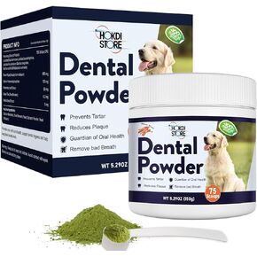 Dog Breath Freshener – Plaque & Tartar Remover Powder with Probiotics & Herbs – Teeth Cleaning & Oral Care – Chicken or Bacon Flavor, 75 Scoops (Chicken)