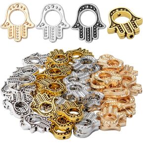 60pcs Hamsa Hand Beads Frame Tibetan Alloy Hand of Miriam Metal Frame Beads Charms for Jewelry Making DIY Necklace Bracelet,4 colors