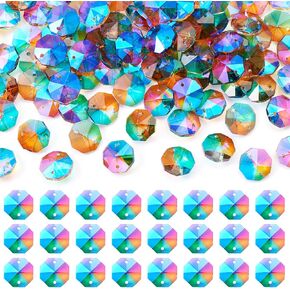 90Pcs Glass Octagon Beads 18mm Faceted Chandelier Beads Iridescent Beads Hanging Suncatcher Beads Links Colorful Prism Beads for Crafts DIY Suncatchers Wind Chimes