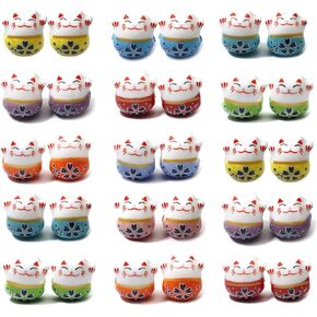 30PCS Lucky Cat Ceramic Beads, Maneki Neko Porcelain Beads, Cute Animal Porcelain Beads, Cat Ceramic Loose Beads Bulk for Jewelry Making DIY Handicrafts Earrings Necklace Bracelet Accessories