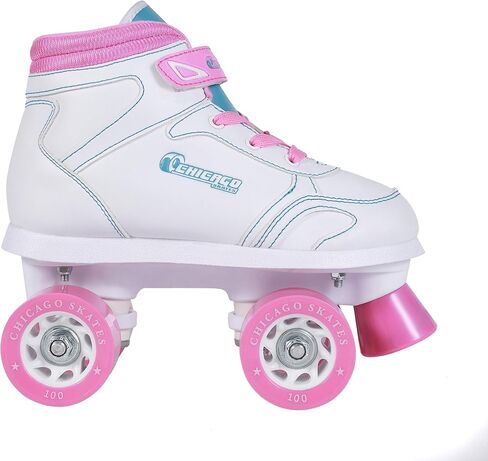 Chicago Girls Sidewalk Roller Skate - White Youth Quad Skates, High-Top Roller Skates for Kids, Beginner-Friendly with Durable Polyurethane Wheels, Indoor & Outdoor Roller Skating Size 1 in Saudi Arabia