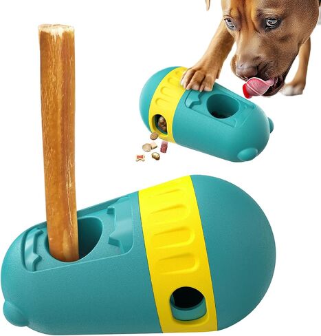 Dog Bully Stick Holder Safety Device and Adjustable Treat Dispensing Ball Food Dispenser Tough Slow Feeder Puppy Enrichment Training Toy Pet Interactive Chase Toys for Dogs to Keep Them Busy in Kuwait