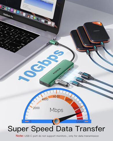 USB C Hub, 10Gbps USB C Splitter for Laptop, 2 USB C 3.2 Gen 2 and 2 USB A 3.2 Gen 2 Data Ports, 100W Power Charging, for MacBook Air/Pro, Surface Pro, XPS, PC, Flash Drive, Sansung, Dell in Kuwait
