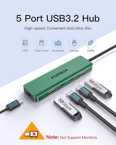 USB C Hub, 10Gbps USB C Splitter for Laptop, 2 USB C 3.2 Gen 2 and 2 USB A 3.2 Gen 2 Data Ports, 100W Power Charging, for MacBook Air/Pro, Surface Pro, XPS, PC, Flash Drive, Sansung, Dell in Kuwait