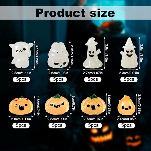 40pcs Halloween Mini Resin Figures, Halloween Statue Small Halloween Ornament Tiny Halloween Figurines Miniature Party Supply Decoration for DIY Micro Landscape (Pumpkin & Ghost) in Saudi Arabia