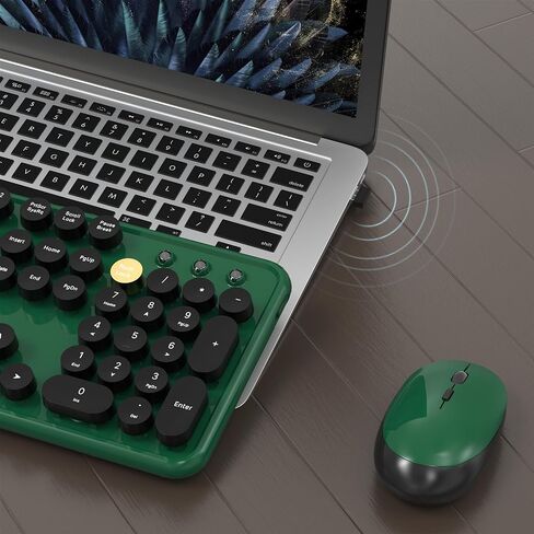 Colorful Wireless Computer Keyboard and Mouse Combo with Round Typewriter Keycaps, Retro Design, Power Switch, Ergonomic Design, 2.4GHz Wireless for Windows, Mac, PC(Black-Blue) in Kuwait
