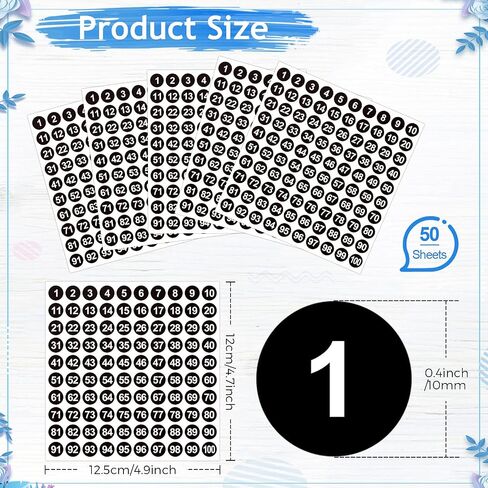 50 Sheets 1 to 100 Vinyl Consecutive Number Stickers Small Round Labels Inventory/Storage Organizing Stickers for Indoor Outdoor, Storage, Organizing, Boxes, Bins, Toolbox, Locker (White) in Kuwait