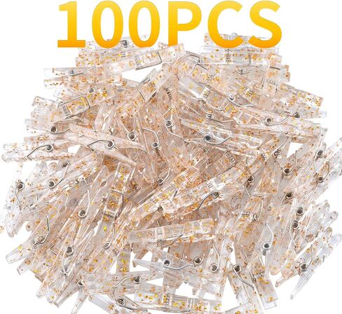 مشابك غسيل صغيرة، 100 قطعة من البلاستيك الشفاف اللامع باللون الذهبي الوردي، مشبك ورق متعدد الاستخدامات، دبوس ربط ورق الصور، مشابك خط الملابس، مشابك الحرف اليدوية، 3.5 × 0.5 سم × 0.7 سم in Saudi Arabia