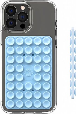Silicone Double-Sided Suction Phone Case - Hands-Free, Reusable, Easy to Clean, Strong Grip Holder for Selfies & Videos - iPhone & Android Compatible, Galaxy Blue in Kuwait