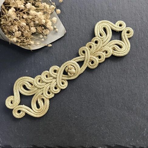 5pcs/Set Large Size 17 * 5cm DoreenBeads Gold Silver Chinese Frog Buttons Handmake Flower Fastener Button Chinese Knot Buttons DIY Cheongsam Tang Suit (Golden) in Saudi Arabia