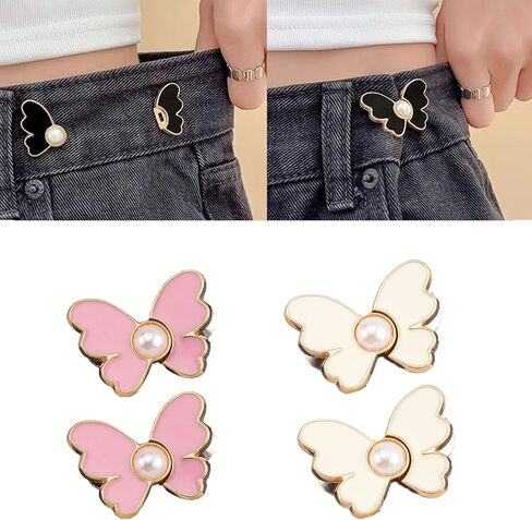 XHLIZHU Butterfly Waist Cinching Button, Reusable Pant Waist Tightener, Jean Buttons for Loose Jeans, No Sewing Tools (4Pairs C) in Kuwait