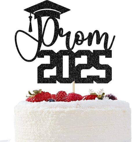 Prom 2025 Cake Topper ، تخرج ديكورات حفلة موسيقية ، ديكور حفلة ليلة ، فئة من 2025 ديكورات حفل التخرج (Black Glitter) in Kuwait