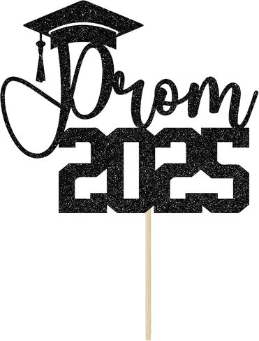 Prom 2025 Cake Topper ، تخرج ديكورات حفلة موسيقية ، ديكور حفلة ليلة ، فئة من 2025 ديكورات حفل التخرج (Black Glitter) in Kuwait